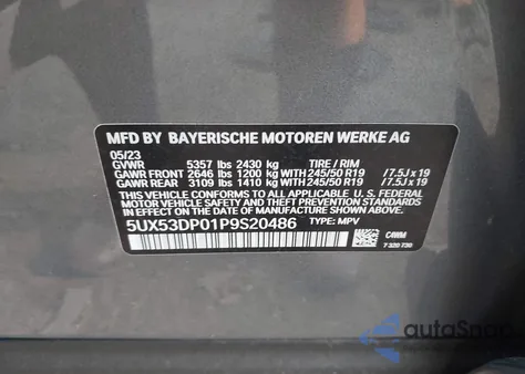 2023 BMW X3 xDrive30I z USA, uszkodzony, nr VIN 5UX53DP01P9S20486
